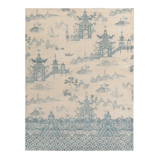 Rug & Kilim’s Pagoda Rug in Cream and Blue, 5x8 For Sale
