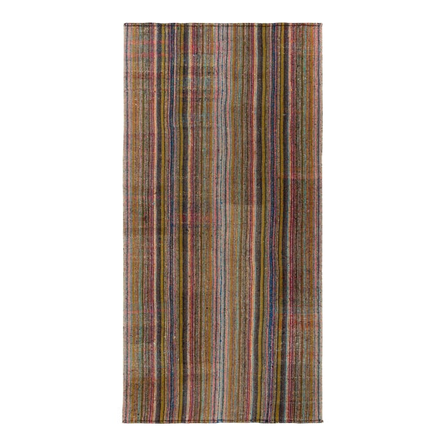 1950s Vintage Chaput Kilim in Green, Multicolor Stripe Patterns For Sale