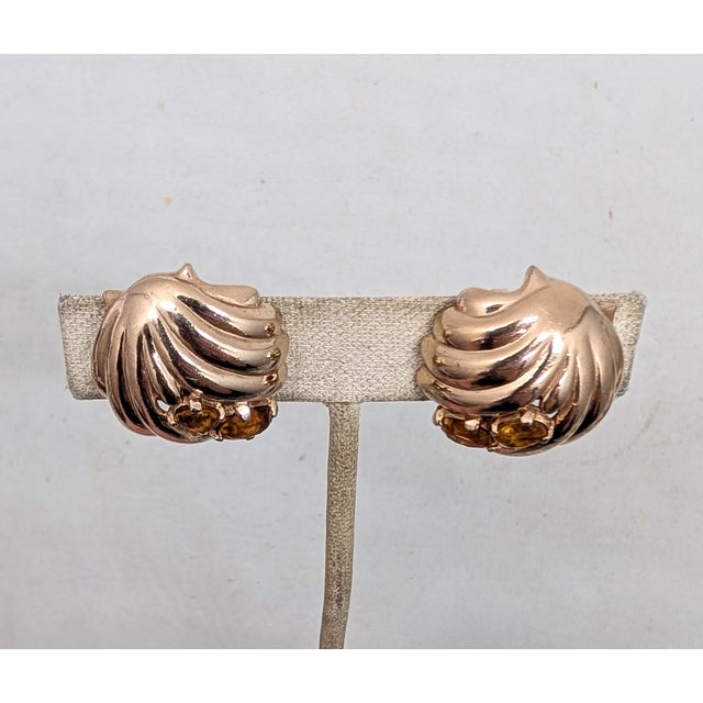 Vintage 1950s Signed Castlecliff Goldtone Faux-Citrine Clip Earrings-2 Pieces For Sale - Image 9 of 9