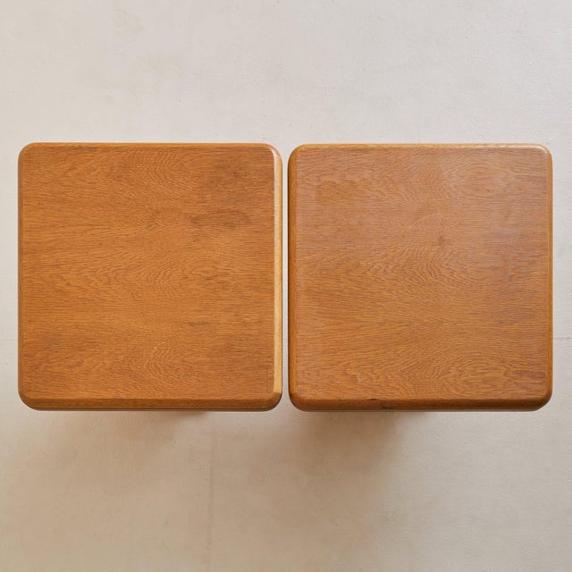 French Square Oak Side Table with Inlaid Detailing, 1960s - 2 Available For Sale - Image 4 of 8