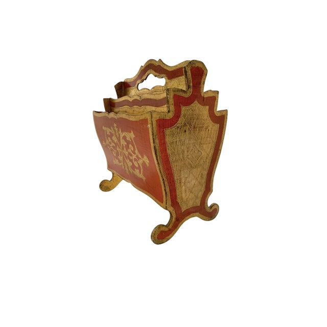Italian Late 20th Century Magazine Holder Italian Light Weight Wood Florentine Style For Sale - Image 3 of 10
