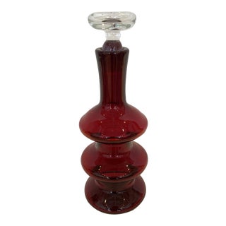 Vintage Three Tier Ruby Red Bischoff Carafe With Stopper For Sale