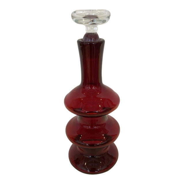 Vintage Three Tier Ruby Red Bischoff Carafe With Stopper For Sale