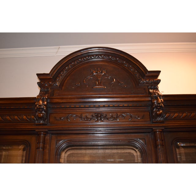 19th Century French Walnut Triple Door Bookcase/Cabinet For Sale - Image 4 of 6