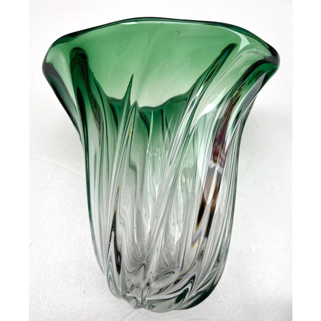 Label Sculpted Crystal Vase with Green Core from Val Saint Lambert, Belgium, 1950s For Sale - Image 6 of 8