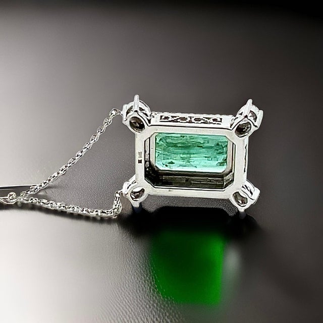 Traditional Natural Emerald Diamond Necklace 18" 14k Gold 6.04 TCW Certified For Sale - Image 3 of 12