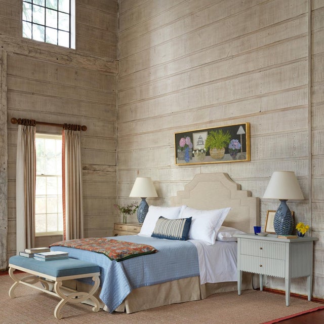 Bunny Williams Home Bunny Williams Home Charlottesville Bench Alpine White with Aegean Upholstery For Sale - Image 4 of 6
