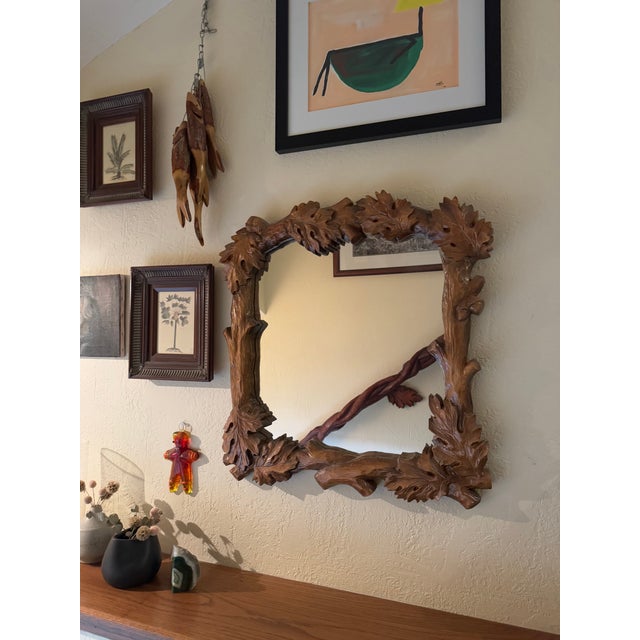 Brown 1990s Ray Kinman Custom Carved Wood Mirror For Sale - Image 8 of 10