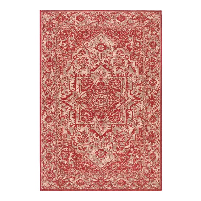 Shelter Island Indoor Outdoor Rug Red & Cream 4'x6' For Sale
