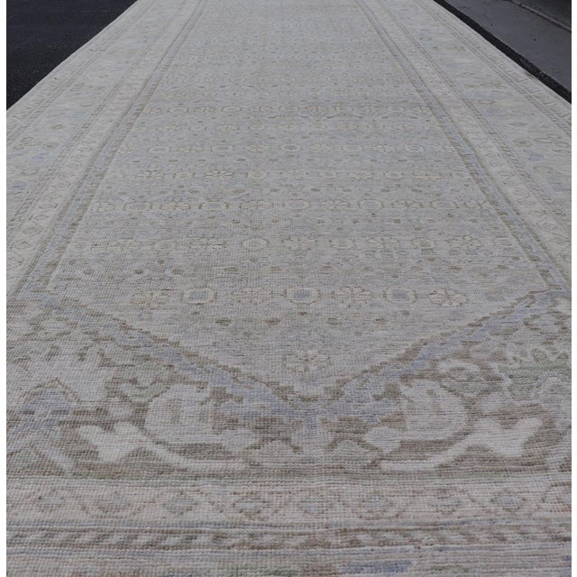 Elegant Large Khotan Gallery Runner in Soft Gray With Subtle Ivory 5'1 X 17'9 For Sale - Image 4 of 11