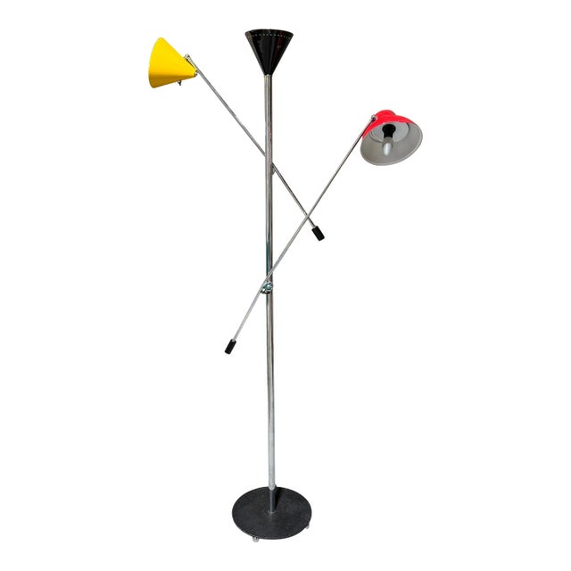 Modern Rendition of Mid Century Modern Multicolored Three Arm Italian Floor Lamp For Sale