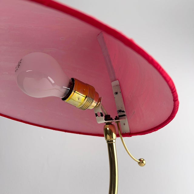 Table Lamp with Golden Crows Foot and Newly Upholstered Red Silk Shade by J. T. Kalmar, 1950s For Sale - Image 6 of 14
