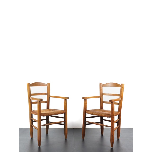 Brown French Straw Armchairs in the style of Charlotte Perriand, 1960s For Sale - Image 8 of 8