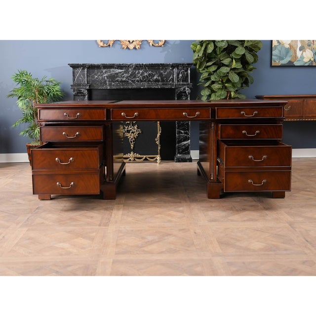 Brown Traditional Huge Partners Desk For Sale - Image 8 of 11