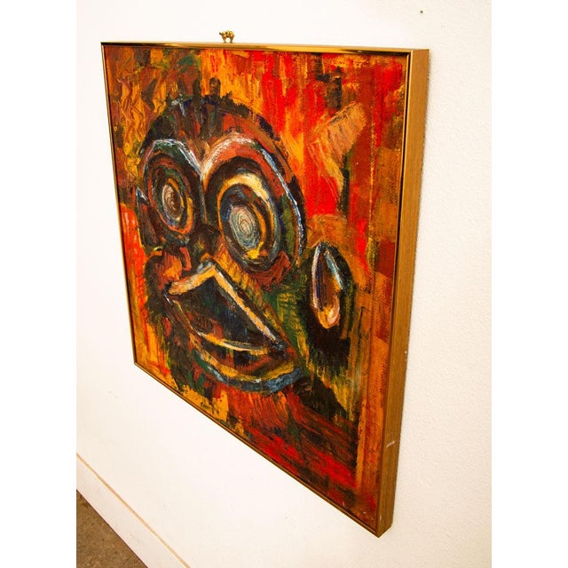 Mid-Century Modern Mid Century Modern Wall Art Bird Portrait Abstract Orange Black Yellow Square For Sale - Image 3 of 12