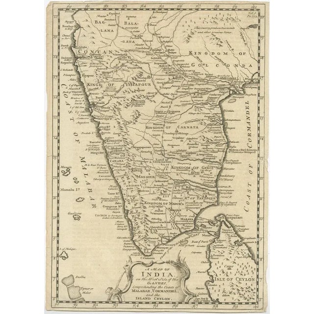 Antique map titled 'A Map of India on the west Side of the Ganges, comprehending the coasts of Malabar, Coromandel and the...
