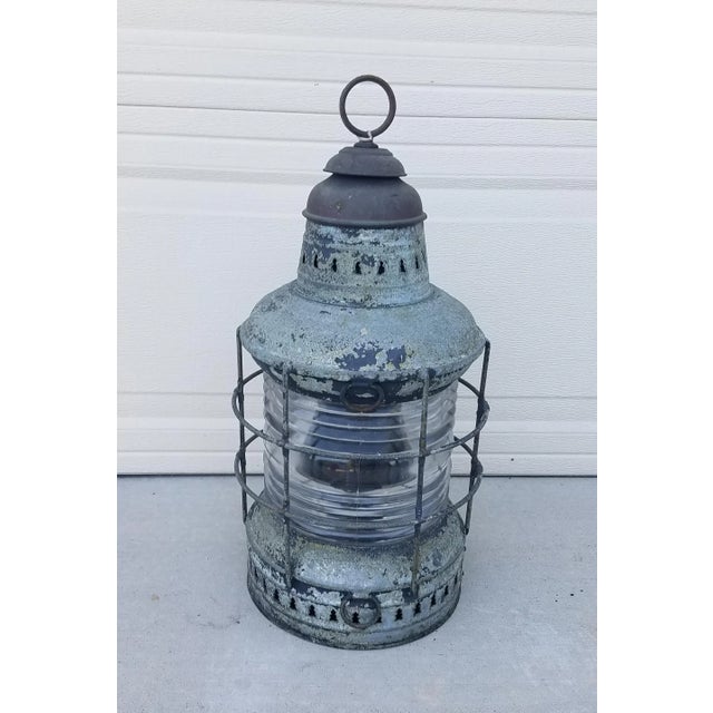 Gray Vintage Perko Galvanized Steel USS Missouri Lantern Anchor Light with Clear Lens For Sale - Image 8 of 13