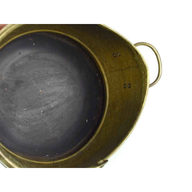 Mid 20th Century Hammered Brass Coal Wood Scuttle Bucket Cachepot With Swing Handle For Sale - Image 9 of 10