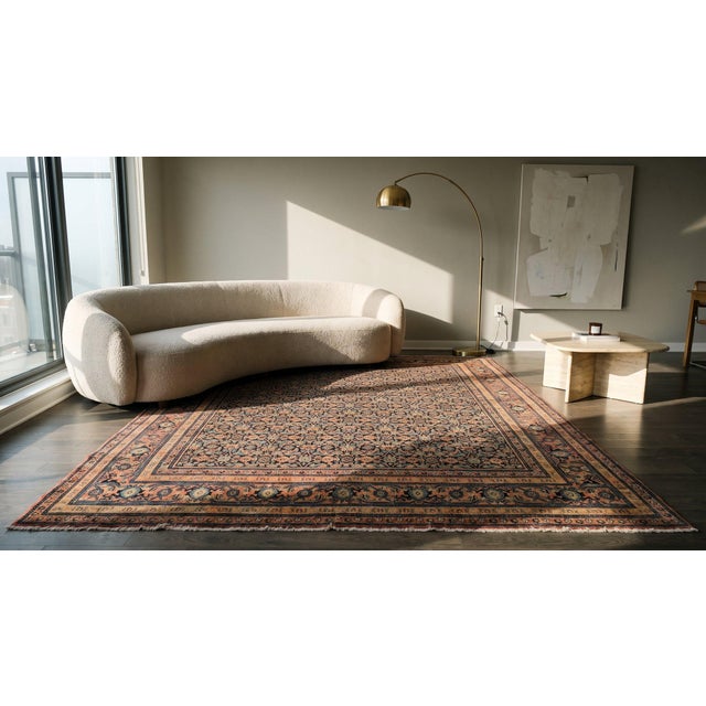 1890s Blue Navy Antique Floral Herati Pattern Senneh Formal Knotted Wool Rug For Sale - Image 14 of 15