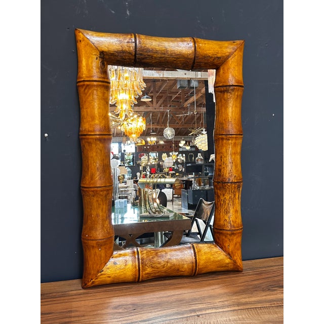 Vintage Beautiful Italian Rectangular Wood Wall Mirror 1980s For Sale - Image 9 of 9
