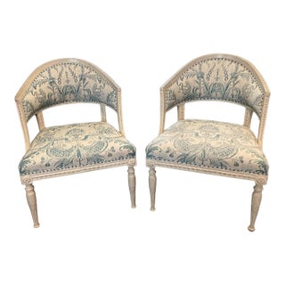 Pair of Late 18th C. Swedish Carved & Upholstered Chairs For Sale
