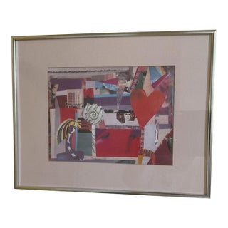 Abstract Collage Art Print in Silver Frame and Signed by Artist For Sale