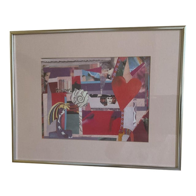 Abstract Collage Art Print in Silver Frame and Signed by Artist For Sale