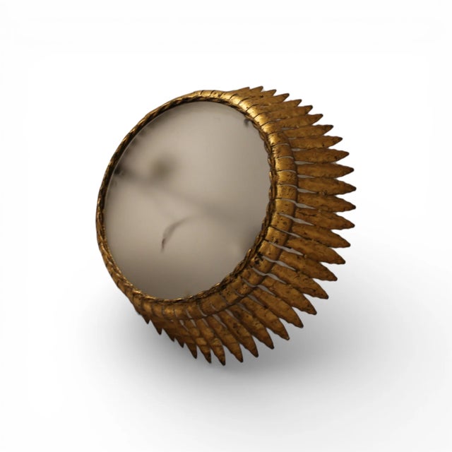 Early 20th Century Spanish Pair of Gilded Iron Acanthus Leaf Fixtures With Glass Diffusers For Sale - Image 4 of 5