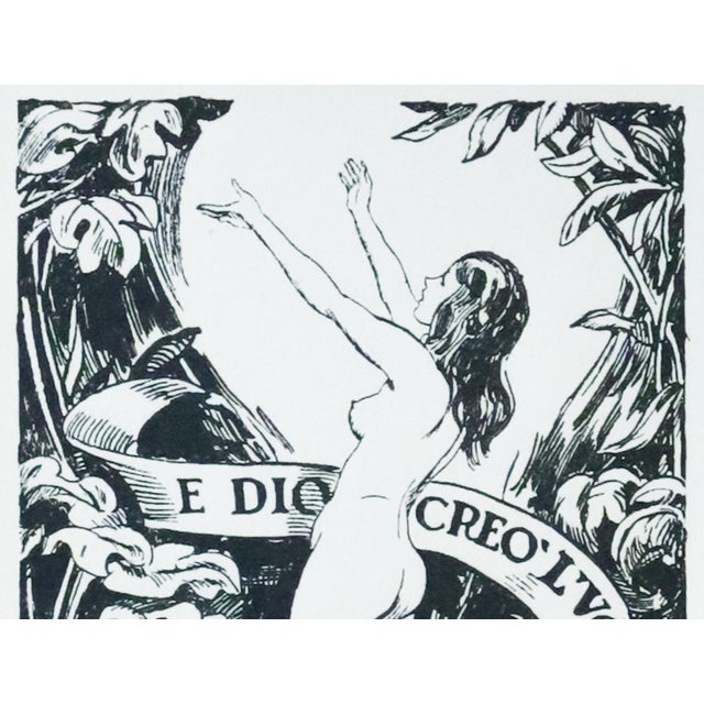 Mid-Century Modern 1943 Italian Engraving Bookplate (Ex Libris), E Dio Creò l'Uomo (Matted) For Sale - Image 3 of 4