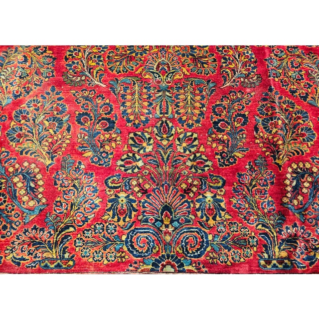 Antique Oversized Persian Sarouk Area Rug, Hand-Knotted Wool, Allover Floral Pattern, 10x18, Red & Navy For Sale - Image 14 of 18