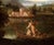 River Landscape with Boat and two Figures, realized by an artist active in italy in the mid-17th Century. In very good...