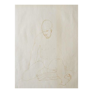 Mid 20th Century Sepia Pen and Ink Male Figure Study Drawing For Sale