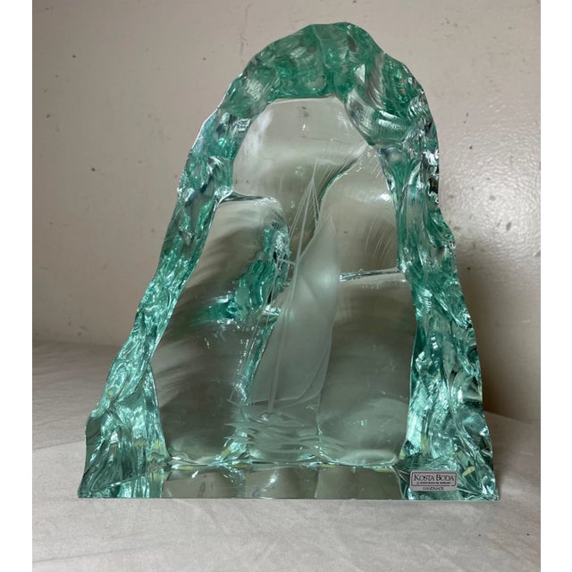 Nautical Vintage Handmade Vicke Lindstrand Kosta Boda Glass Ice Block Sailboat Sculpture For Sale - Image 3 of 16