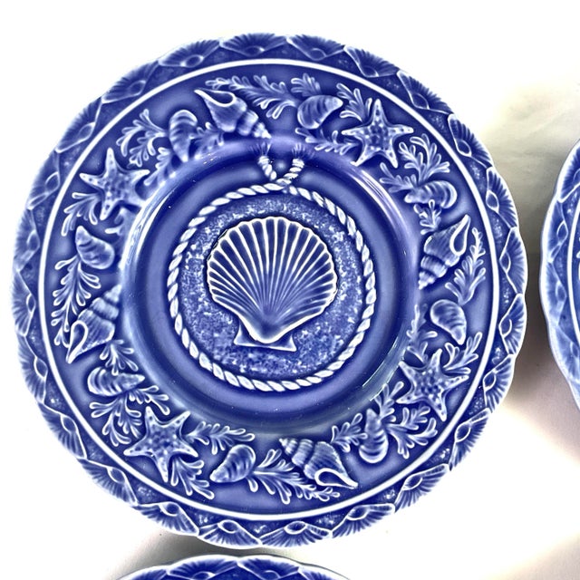 Nautical Bordallo Pinheiro-“Seashell Service Blue”-Luncheon Plates – Set of Four For Sale - Image 3 of 8