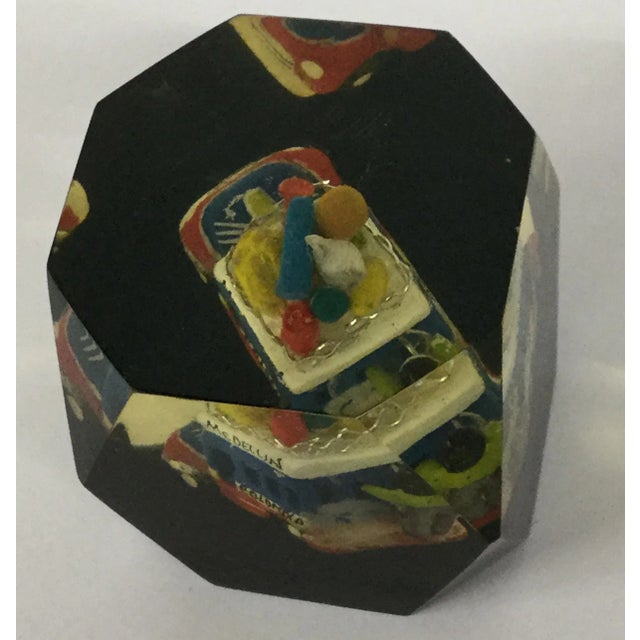 Yellow Vintage Lucite Paperweight With Tuk Tuk For Sale - Image 8 of 11
