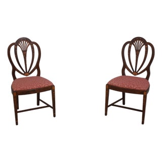 Pair of Vintage Mahogany Federal Style Inlaid Shield Back Chairs For Sale