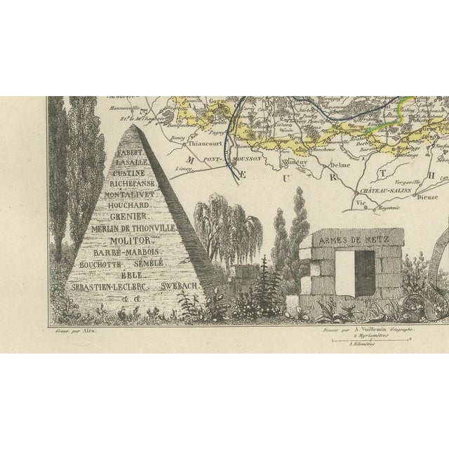 Paper Antique Decorative Map of Moselle by Vuillemin, France, 1850 For Sale - Image 7 of 9