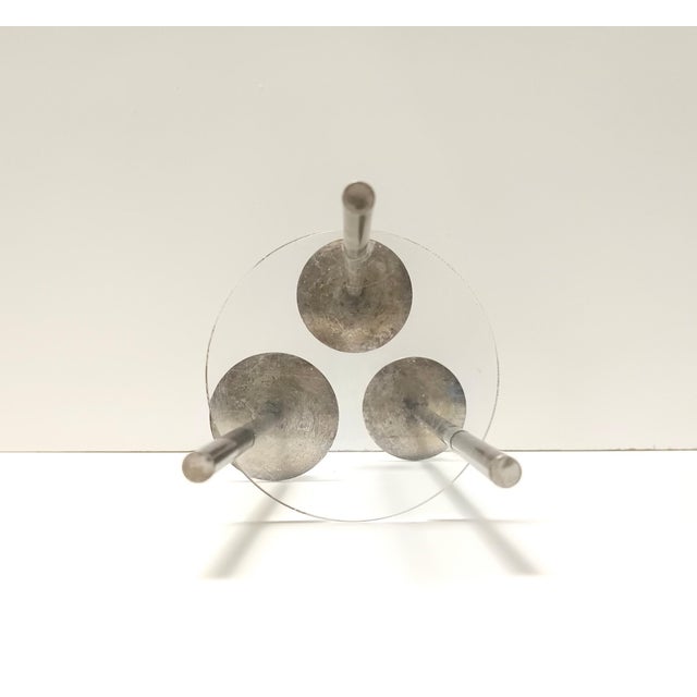 Goldenrod Vintage Silver-Plated Brass and Acrylic Glass Candleholder by Mesa, Italy, 1970s For Sale - Image 8 of 12