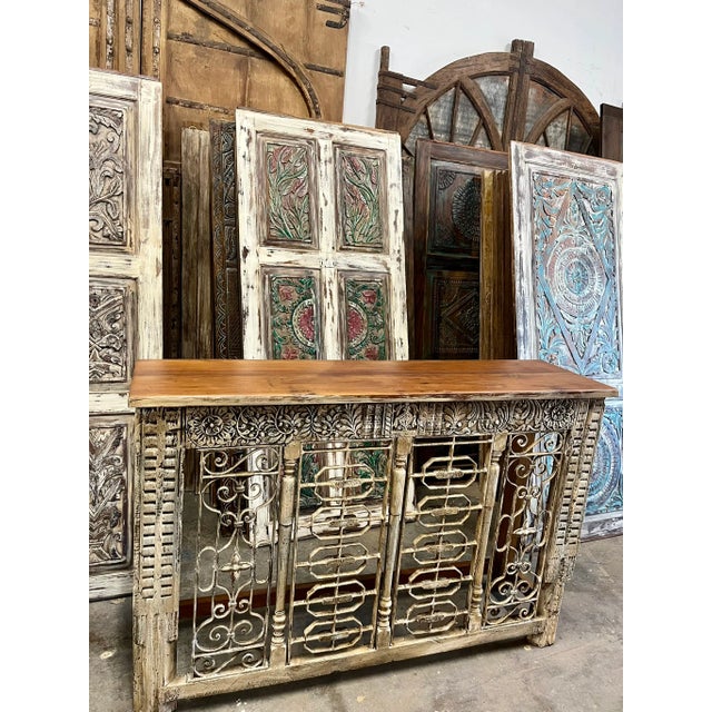 Wood Midcentury Console Table Wrought Iron Ornate Carved Entryway Table 64 For Sale - Image 7 of 11
