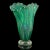 Mid 20th Century Vintage Murano Green Iridescent Gold Flecks Bubbles Italian Art Glass Fan Shape Scalloped Rim Flower Vase For Sale - Image 5 of 12