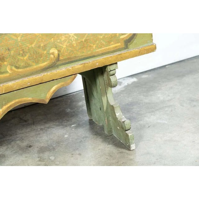 19th Century Italian Baroque Polychrome Cassapanca Wood Storage Hall Bench For Sale - Image 9 of 13