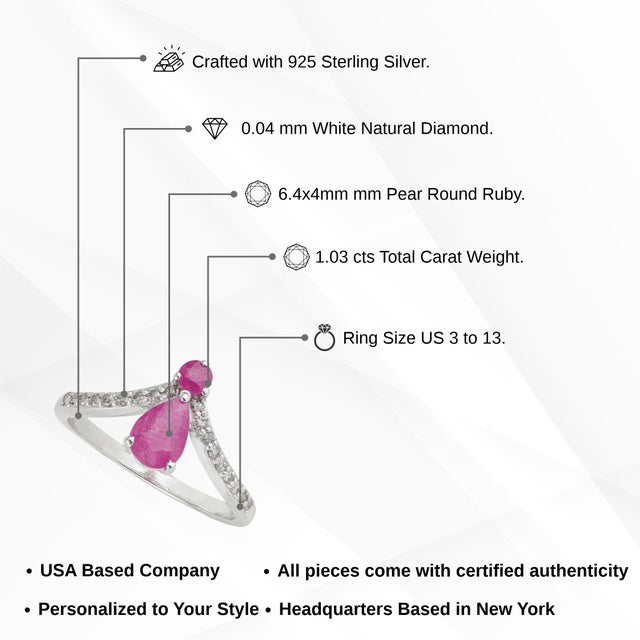 1.03 Ct Pear Ruby & Diamond Cocktail Ring in 925 Sterling Silver, Size 6 - Everyday Luxe For Sale - Image 10 of 14