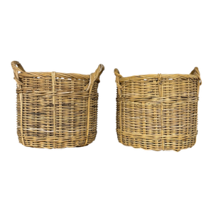 Large Woven Wicker Handeled Baskets- A Pair
