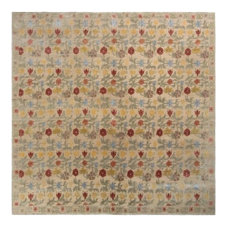 Rug & Kilim’s Transitional European Style Rug in Gold and Green All Over Floral Pattern For Sale