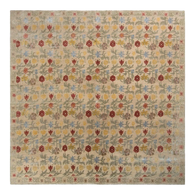 Rug & Kilim’s Transitional European Style Rug in Gold and Green All Over Floral Pattern For Sale