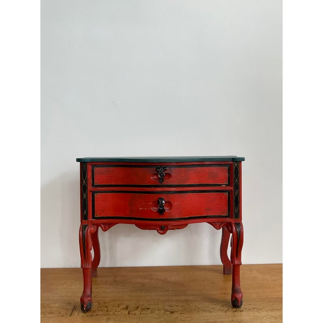 Charming painted Gustavian pine chest with graceful cabriole legs, a gently shaped top and two dovetailed drawers....
