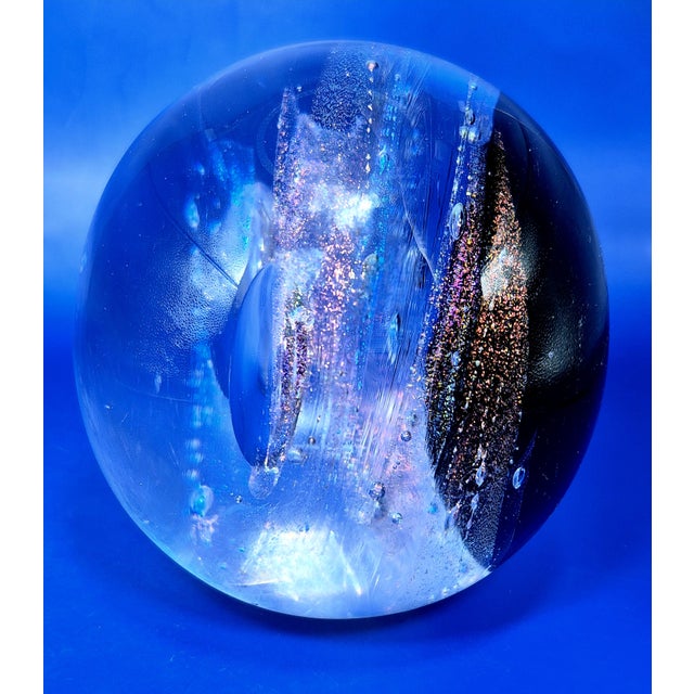 Contemporary Vintage 1990s Rebecca Stewart Signed 4” Magnum Dichroic Art Glass Galaxy Paperweight For Sale - Image 3 of 10