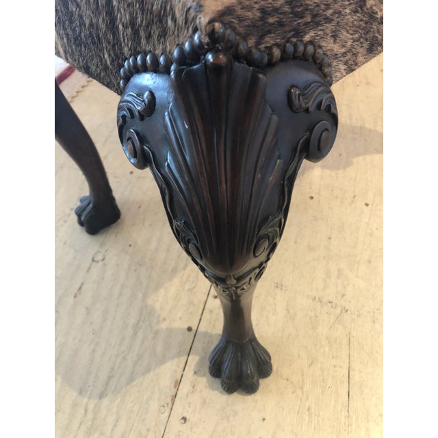 Wood Vintage Carved Mahogany and Cowhide Ottoman For Sale - Image 7 of 10