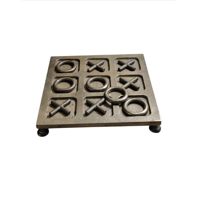 Sarreid Ltd. Brass Tic Tac Toe Footed Board Game Set For Sale - Image 10 of 10