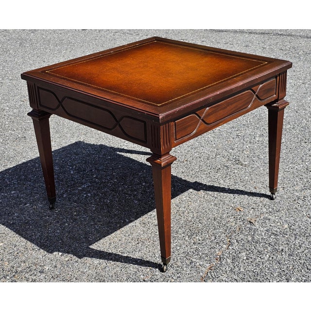 Mid 20th Century Mid-20th Century English Regency Mahogany and Tooled Leather Side Table For Sale - Image 5 of 8